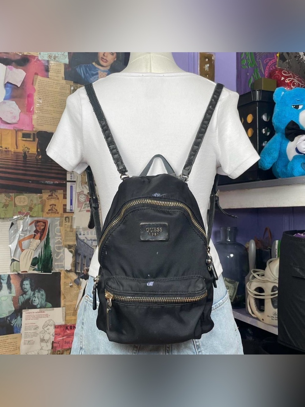GUESS Black Mini Backpack